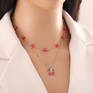 Cherry Charm Double Layer Necklace