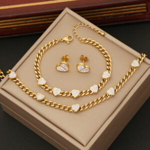 Golden HeartGlow Stainless Steel Jewelry Set