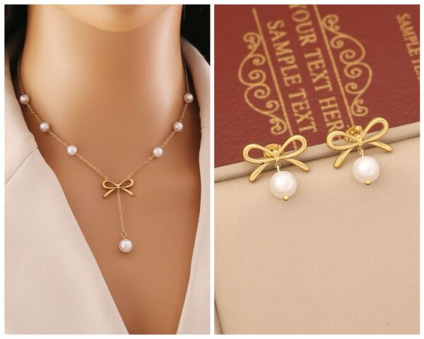 Pearl Bow Stainless Steel Jewelry Set