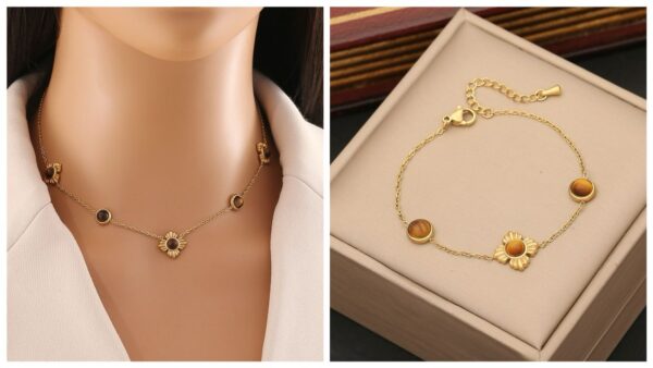 Golden Sunflower Stainless Steel Jewelry Set