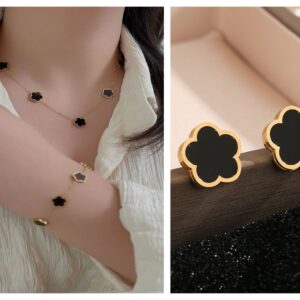 Midnight Clover Elegance Stainless Steel Jewelry Set