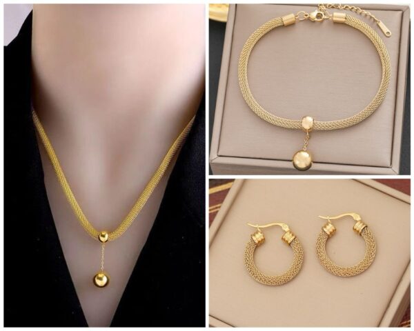 Golden Mesh Majesty Stainless Steel Jewelry Set
