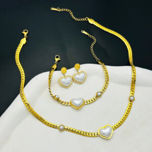 Pearl Heart Elegance Stainless Steel Jewelry Set