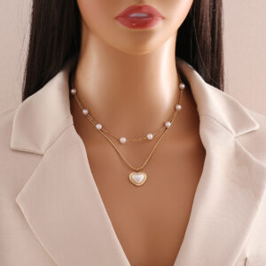 Blush Heart Duet Stainless Steel Necklace